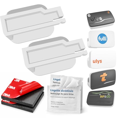 SUPPORT DE BADGE TÉLÉPÉAGE BIP PARE-BRISE UNIVERSELLE AUTOROUTE AUTO MOTO | REMPLACEMENT COMPATIBLE AVEC BIP&GO ULYS VINCI FULLI TRP-4010 TRP-4030 (2 SUPPORTS)