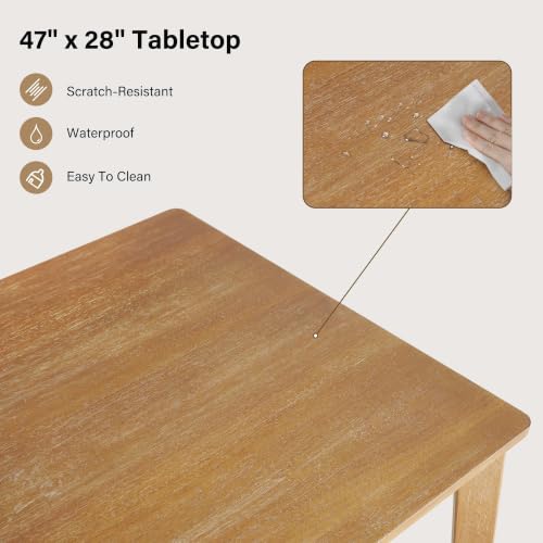 Image of Farmhouse Dining Table, Rectangular Wooden Kitchen Table, Rubberwood Legs