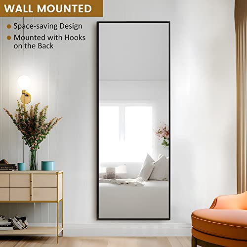 Image of Pexfix Full Body Mirror Length with Black Aluminum Alloy Frame Stand Wall Mounted Hanging for Bedroom Bathroom Living Room Decor,59''x16'' (1017)