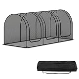 GiantexUK 8’ x 4’/9’ x 4’ Tunnel Crop Cage, Metal Frame Plants Protection Tent with 2/3 Roll-up Zippered Doors, Ground Stakes & Carrying Bag, Raised Bed Greenhouse Netting Cover (274x121x121cm)