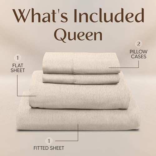 Image of Utopia Bedding Queen Sheet Set - 4 Piece Bed Sheets for Queen Size Bed, Soft and Breathable Microfiber, Includes 1 Fitted Sheet, 1 Flat Sheet and 2 Pillowcases (Heather Beige)