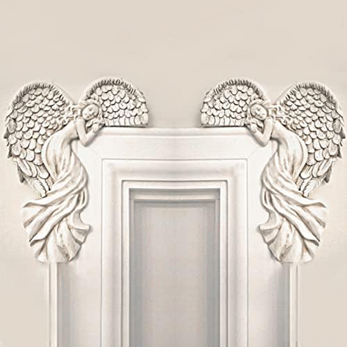 Vintage Shabby Chic Style Ivory Angel Wings Door Frame Ornament, Door Frame Angel Decor Statues Ornaments In Your Corner Resin Wall Sculpture Crafts (A)