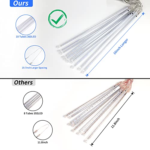 Blingstar Meteor Shower Lights 16 Inch 360 Led 10 Tubes Blue Christmas Lights Outdoor Waterproof Falling Rain Lights Plug In Dripping Icicle Lights For Tree Front Yard Porch Roof Holiday Decoration #TOP3
