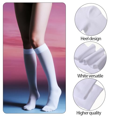 3 Pair Knee High Socks for Woman, White Thigh High Socks Long Tall Tube Sock Baseball Softball Sock Cotton Cosplay Stockings Athletic Long Stockings for Halloween and Everyday Wear3