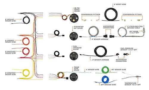 Glowshift Diesel Gauge Package Compatible With Ford F-Series F-250 F-350 1992-1997 - Black 7 Color 60 Psi Boost, 1500F Egt, Transmission Temp & 100 Psi Fuel Pressure Gauges - Gray Quad Pillar Pod #TOP2