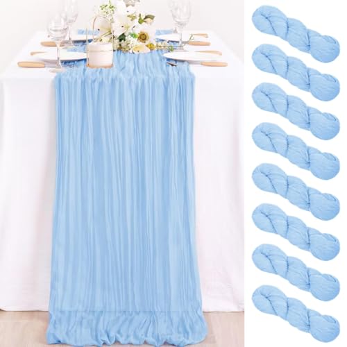 MLMC 8 Pack Baby Blue Cheesecloth Table Runners 35x120 in