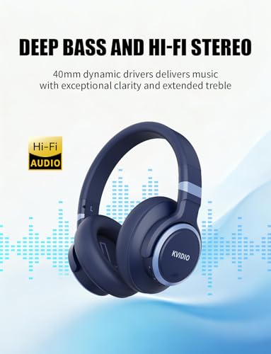 Image of KVIDIO Active Noise Cancelling Headphones, 70 Hours Playtime Bluetooth Headphones with Microphone, Transparency Mode, Deep Bass and Hi-Fi Stereo Sound (Blue)