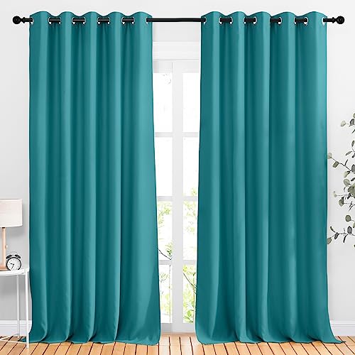 NICETOWN Peacock Teal Blackout Curtains & Drapes - Thermal Insulated Grommet Blackout Light Blocking Room Darkening Large Window Treatments for Bedroo