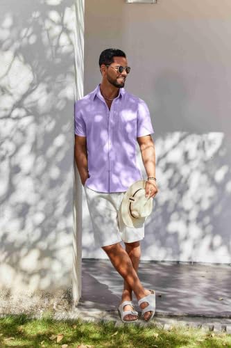 Image of COOFANDY Men's Button Down Short Sleeve Shirt Casual Cotton Summer Beach Wedding Linen Shirts with Pocket