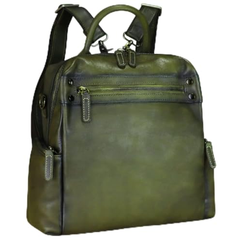 Image of Genuine Leather Backpack for Women Convertible Design Shoulder Bag Vintage Casual Daypack Knapsack Rucksack Purse (Green)