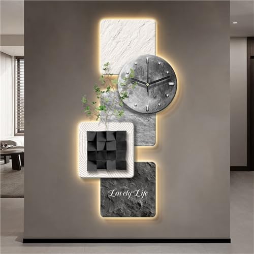 Horloge murale décorative 3D en grès avec éclairage LED indirect - 8