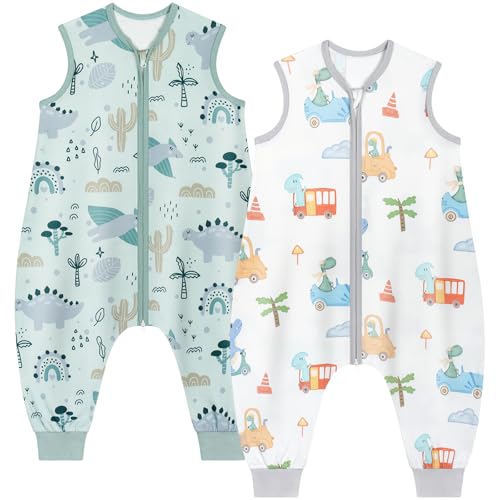 Yukkidds Gigoteuse d'Été Bébé avec Pieds 0.5 TOG 100% Coton, 3-4 Ans, Lot de 2 Gigoteuses à Jambes, Gigoteuse Été Respirante pour Garçon Fille, 90 cm...