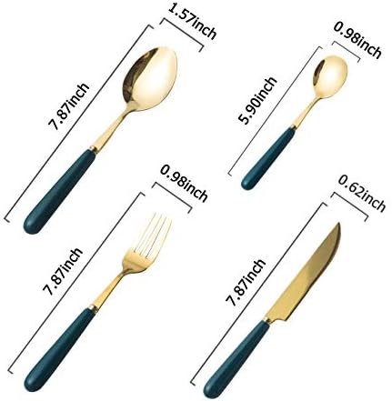 JEROSHE 16 Pieces Titanium Plated Cutlery Sets, Mirror Polish, Stainless Steel Flatware with Ceramic Handle, Knife Fork Spoon Eating Utensils Set, for Home/Office/Party