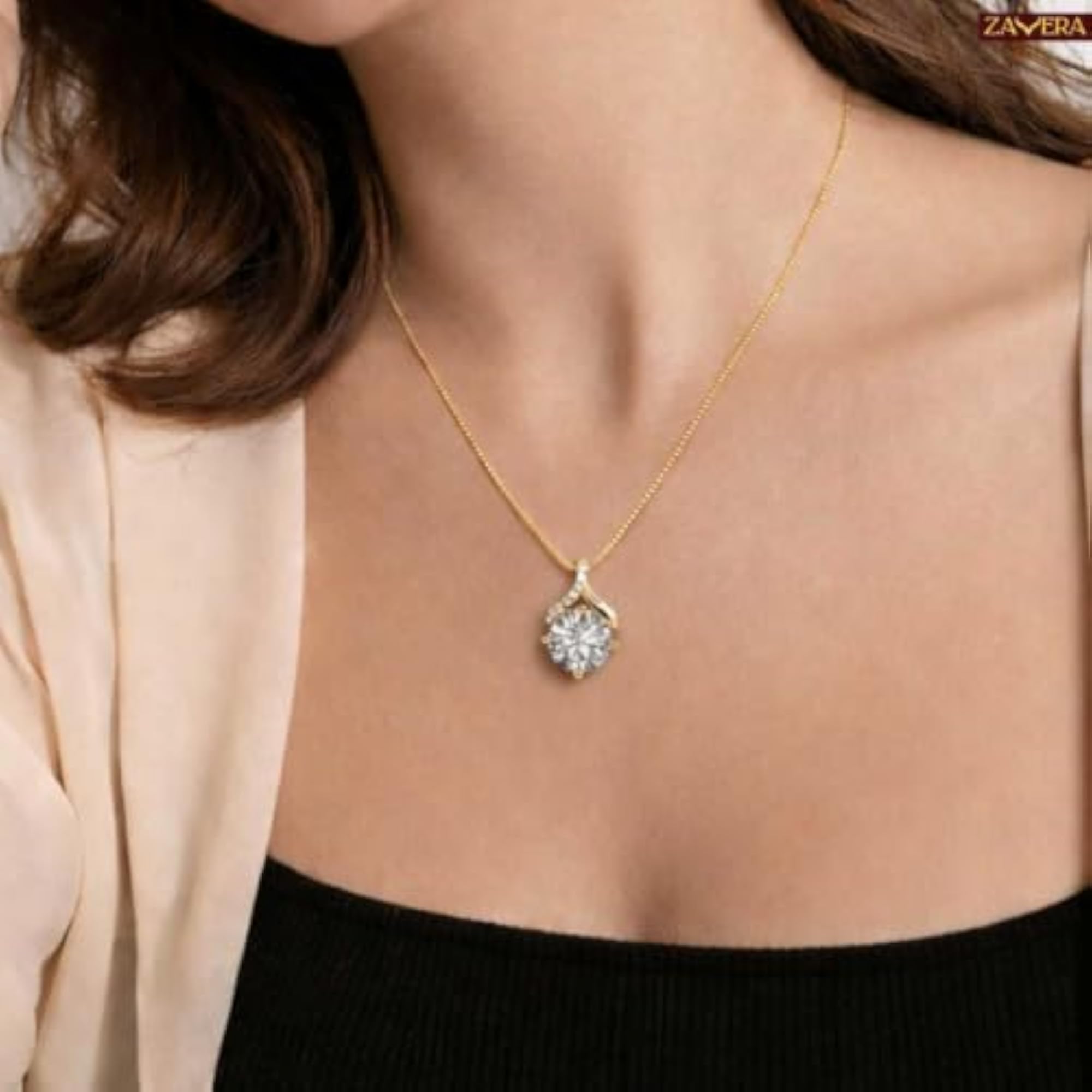 Women's Gold Plated Solitaire Stone Adjustable Pendant
