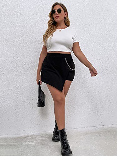 WDIRARA Women's Plus Size Wrap Asymmetrical Hem Chain Strap Skort Skirt Shorts4
