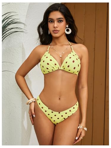 Image of RoseSeek Women's 4 Piece Polka Dots Bathing Suits Cover Up Skirt & Bandana