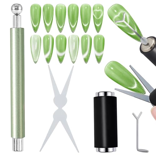 Aimant oeil de chat ongles vert kit outil ciseaux perles magnetiques