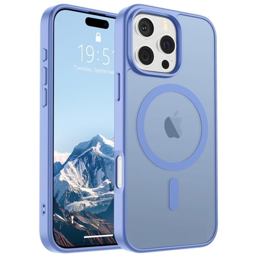 Image of SUPFINE Magnetic for iPhone 16 Pro Max Case (Compatible with MagSafe) (Military Grade Drop Protection) Slim Translucent Matte Shockproof Phone Cover,Blue Purple