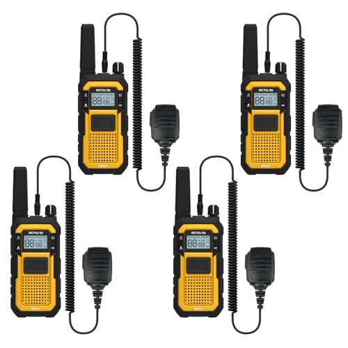 Retevis RB48 Walkie Talkies Long Range, 2 Way Radio with Shoulder Mic, IP67 Waterproof, 2000mAh, Vibration Reminder, Emergency, NOAA, Heavy Duty Two Way Radios(4 Pack)