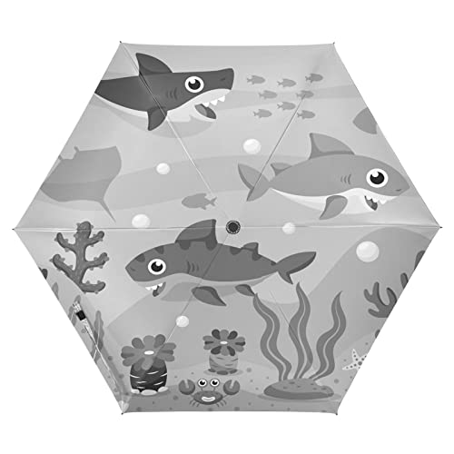 Grauhaie Ozean Auf-Zu Automatik Schirme Regenschirm Taschenschirm Kompakt UV-Schutz Reise Schirm für Jungen Mädchen Strand Frauen Cover