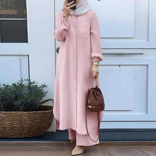 Traje de mujer de dos piezas con blusa fluida para un look sofisticado y cómodo 2