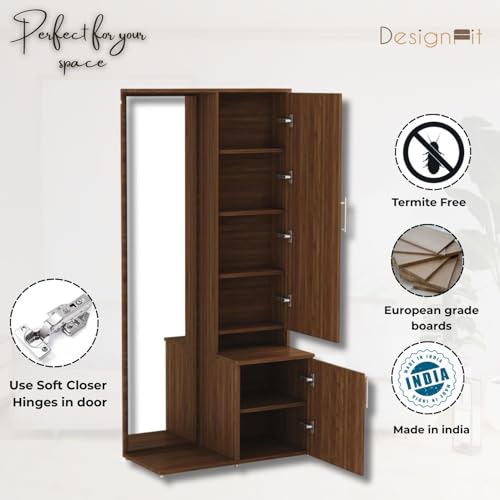 Image of DesignFit Engineered Wood Dressing Table with Storage Wooden Dressing Table with Mirror Vanity Table for Bedroom Home Living Room (Walnut Finish)