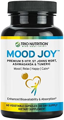 Trio Mood Joy | Premium 5-HTP, St Johns Wort, Ashwagandha & Turmeric | Ashwagandha Capsules to Promote Natural Calm & Relaxed Mood* | Mood Support Supplement* | 60 Day Supply