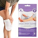 Medcosa Adult Washcloths - Unique Disposable Body Wipes Shaped Like a Glove - Unscented, Premoistened Wet Wipes - Pack of 10 Wash Cloths