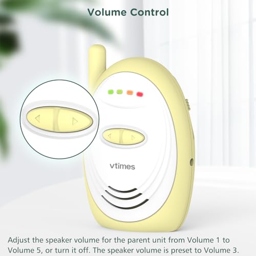 VTimes Audio Baby Monitor with 2.4GHz Wireless Digital, Long Range up to 1000 ft, Visual Sound Level Indicator, High Sensitivity Microphone, One-Way Audio Talk, USB Connection, VOX