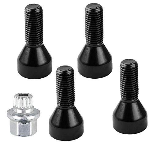 SUNSHINETEK Boulons de Roue M14 * 1.5 MM Boulon de Roue en Acier Noir et écrou de Roue de Verrouillage Ensemble avec clé 4 + 1 Kit d'écrou de Roue