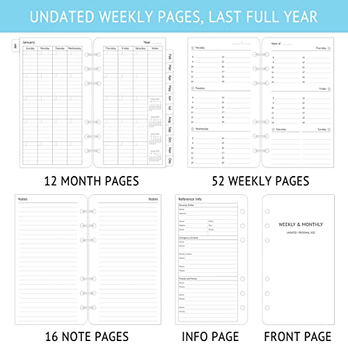 A6 Planner Refill Kit, Undated Weekly Pages With Monthly Tabs, Budget Sheets, Zipper Cash Pocket, Personal Size 3.75"X6.75" #TOP3