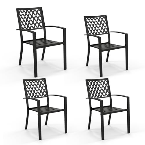 Image of PHI VILLA Stackable Patio Dining Chairs Set of 4, Wrought Iron, Black | All-Weather, 25 inchD x 23 inchW x 35 inchH, Supports 300 lb, For Deck, Perfect for patio,porch,deck,