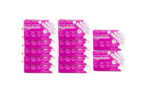Begobaño Esponja Jabonosa Desechable Sin Aclarado. Esponja de Baño de Un Solo Uso con Gel Dermatológico e Hipoalergénico. 120 Unidades, Blanco