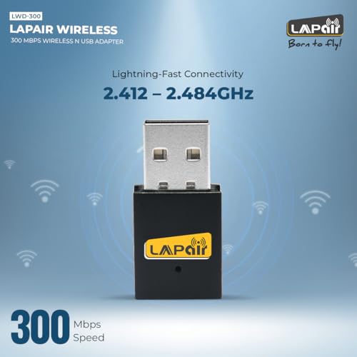 Image of Lapcare LAPAIR Wireless Laptop 300Mbps Nano USB 2.0 Adapter, Compact WiFi Dongle for Fast Internet, Compatible with Windows, Linux, Mac, 1-Year Warranty (LWD-300, Black