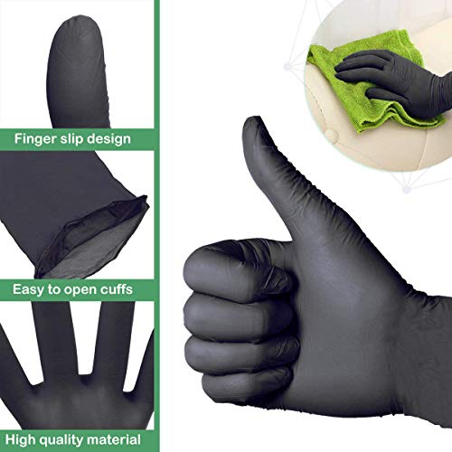 100 Pcs Disposable Gloves - Nitrile and Vinyl Blend - Latex and Powder Free - Thick Multipurpose Working Gloves, Black Large