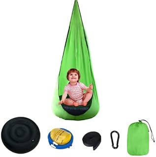 LSOAARRT Kids Pod Swing Seat Child Hanging Hammock Seat Nook Tent for Indoor Outdoor Use 140cm*70cm (Green)