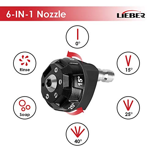 Battery Powered Pressure Washer, Lieber 21V Cordless Portable Power Cleaner 3Ah 410 PSI/ 2800KPA Power Washer Electric Pressure Washer for Car, RVs Boats or Home Projects - 6 in 1 Nozzle (Red)