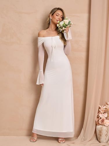 Off Shoulder Long Sleeve Maxi Dress Bodycon Tie Party Formal Wedding Guest Dresses for Women 20252