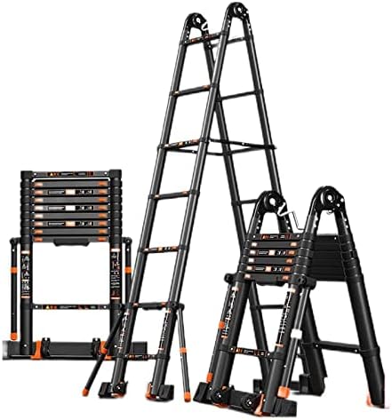 BAUBUY 3.4-8.2M Telescopic Ladder Aluminum Herringbone Ladder Tall Multi Purpose Heavy Duty Telescoping Extension Ladder Max 330 Lbs