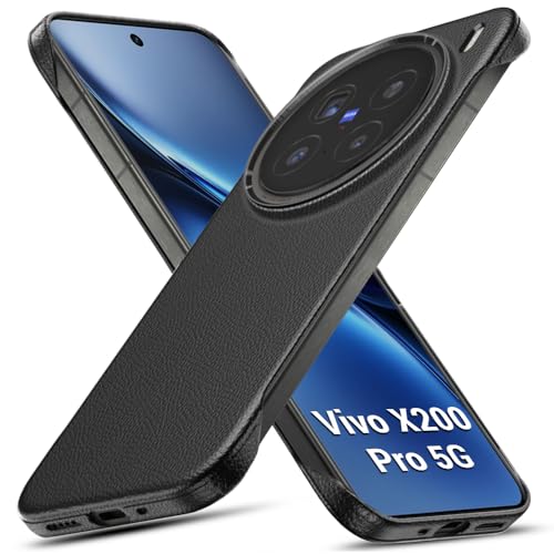 Image of TheGiftKart Hybrid Ultimate Slim Back Case Cover for Vivo X200 Pro 5G | Lightweight Profile | Hard Back Cover for Vivo X200 Pro (PC & TPU, Metal Camera Ring, Leather Texture Finish, Black)
