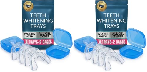 Image of Lumeeno Moldable Teeth Whitening Trays for Gel Compatible with Opalescence and All Gels - 4 Trays & 2 Storage Cases Thin, Trimmable, BPA-Free (Pack of 2)