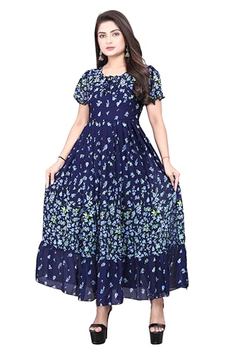 Image of Women's Maxi Dress, Floral Print, Short Sleeve, A-Line Fit and Flare Style