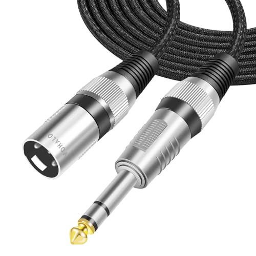 VOHALO XLR Microphone Cable - 3m/10ft Male to 6.35mm 1/4 TRS Male, Nylon Braid for Recording Studio and Stage, Black