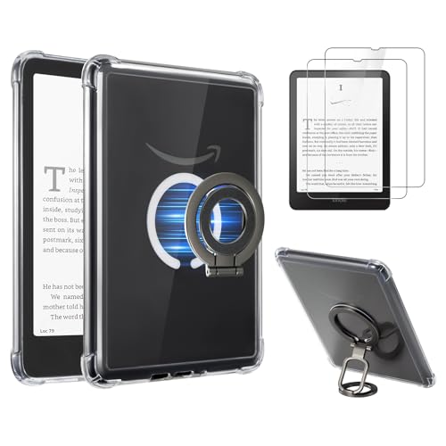 Image of CoBak 3 in 1 Magnetic Clear Case with Ring Grip & Anti-Glare Screen Protector for 7 inch Kindle Paperwhite 2024 (12th Gen) & Colorsoft, Compatible with iPhone MagSafe, for Belkin /Anker Wireless Charging.