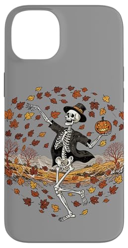 Skeleton Dancing with Pumpkin Autumn Leaves Halloween Fall X}zP[X iPhone 14 Plus p