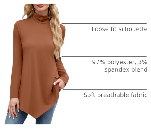 Image of JUSTFASHIONNOW Turtle Neck Shirts for Women Long Sleeve Fall Tunic Tops