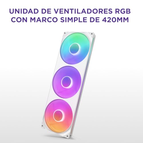 NZXT F420 RGB Core Unidad de ventilador de marco único - 420mm con 3 ventiladores RGB de 140mm - Control de velocidad e iluminación - Alta presión estática y flujo de aire - Blanco - imagen 3