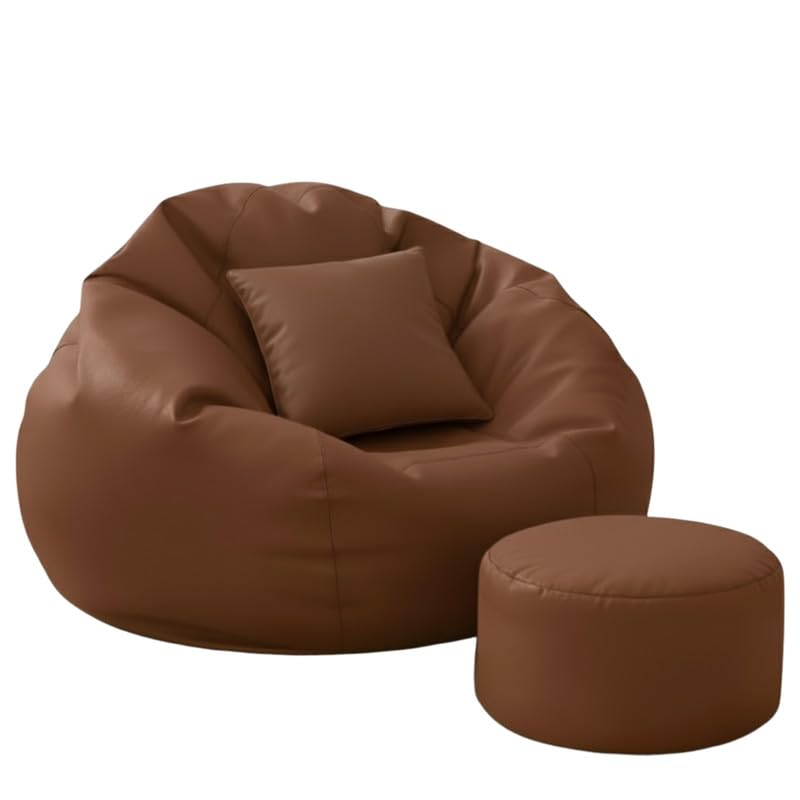 Image of Biggie Bean Bag Chair with Beans Filled 4XL Comfort Haven Bean Sofa-Built for Relaxation-Finished with Elegant Touch with Free Cushion & Footrest (Matching Color : Leatherette Tan-Brown)