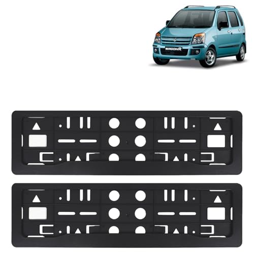 KINGSWAY® Wagon R Car Number Plate Frames for All 2003 to 2010 Models of Maruti Suzuki Car Registration Plate Holders, Black Licence Plate Covers (Front and Rear), Universal Size 51.5 x 14.5 cm
