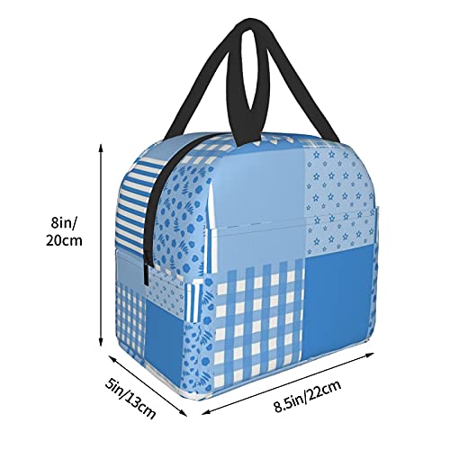 Fashion Blue And White Patchwork Lunch Box Insulated Cooler Lunch Tote Bag Travel Picnic Durable Shopping Reusable Waterproof Bags For Women #TOP4